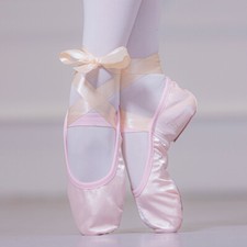 Girl Adult Ballet Dance Shoes Kids Lace Up Silky Satin Soft Leather Split Sole