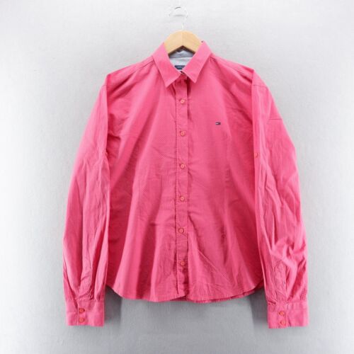 Tommy Hilfiger Womens Shirt 3XL Pink Polka Dot Logo Collar Button Up - Picture 1 of 9