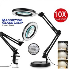10X Magnifying Glass Desk Light Magnifier LED Lamp Reading Lamp With base&Clamp