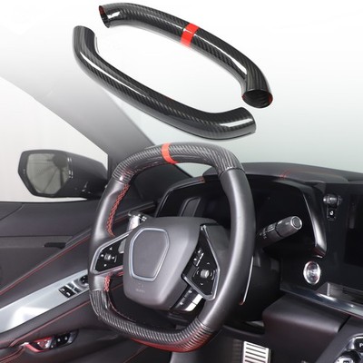 Red Top Real Carbon Fiber Steering Wheel Trim Cover For Corvette C8 2020+