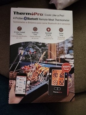 ThermoPro Grill Bluetooth 4 Probe 650 Ft Range Remote Meat Thermometer TP25W NEW