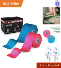 Durable Kinesiology Tape for Sports - 2 Rolls Waterproof 5m x 5cm in Blue & Pink 1.30 per metre