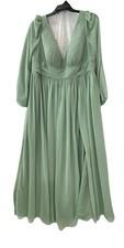 Azazie Formal Maxi Dress Maxi Sz 20 Bridesmaid Prom V-Neck Slit Chiffon Sage