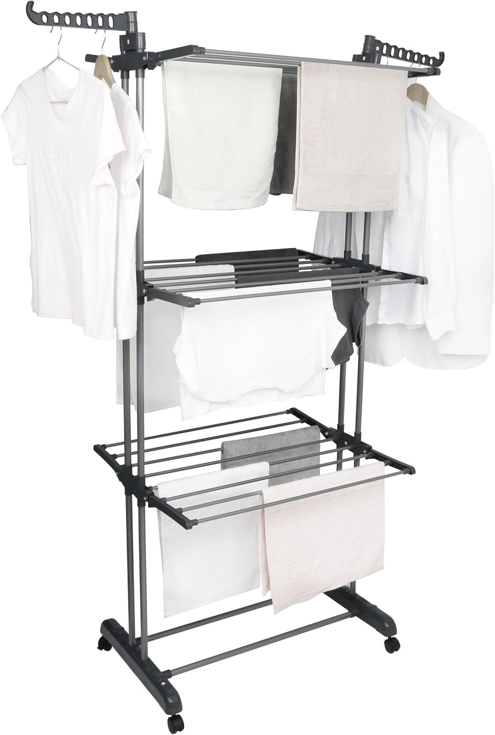 Airer Clothes Drying Rack,4-Tier Grey Foldable Clothes Hanger Adjustable Large S