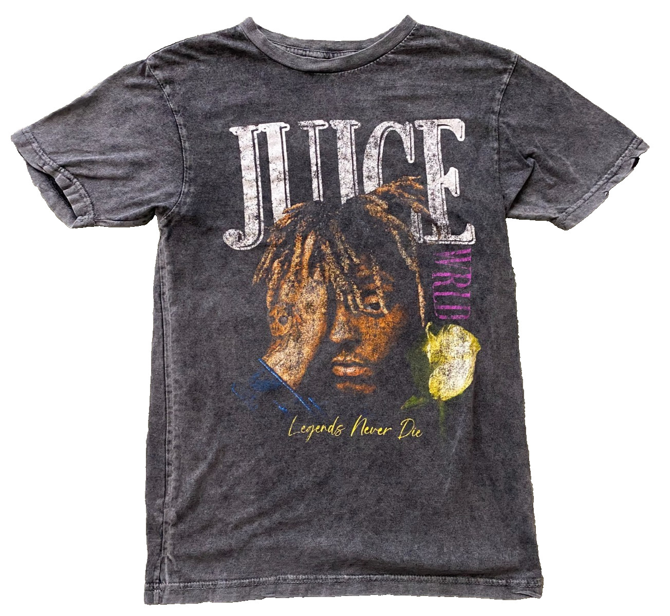 Juice WRLD Legends Never Die Acid Wash T-Shirt Black Men's Small S Butterfly