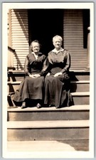 Vtg Color Snapshot Elderly Women Sitting On Porch 1960s