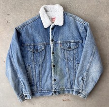 Vintage Levis Denim Jacket Size Medium Blue Sherpa 80s Levi  s 70609 0214 Trucker