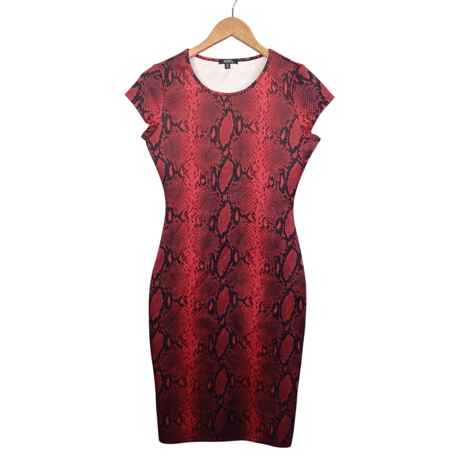XOXO Y2K Bodycon Dress Womens M Red Vintage Snakeskin Whimsigoth Vampy Mob Wife - Image 2 of 4