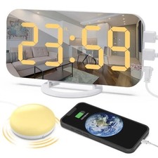 Digital Alarm Clock with Bed Shaker for Heavy Sleepers, LED Mirror Display, Comp