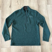 Eddie Bauer Quarter Zip Pullover Men  s Medium M Green Heathered Fleece Jacket