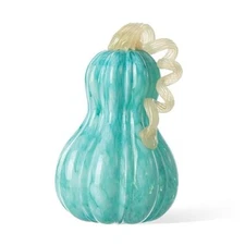Glitzhome Hand Blown Glass Pumpkin Decor 8.5" Turquoise - Artisan Fall 8.5"H