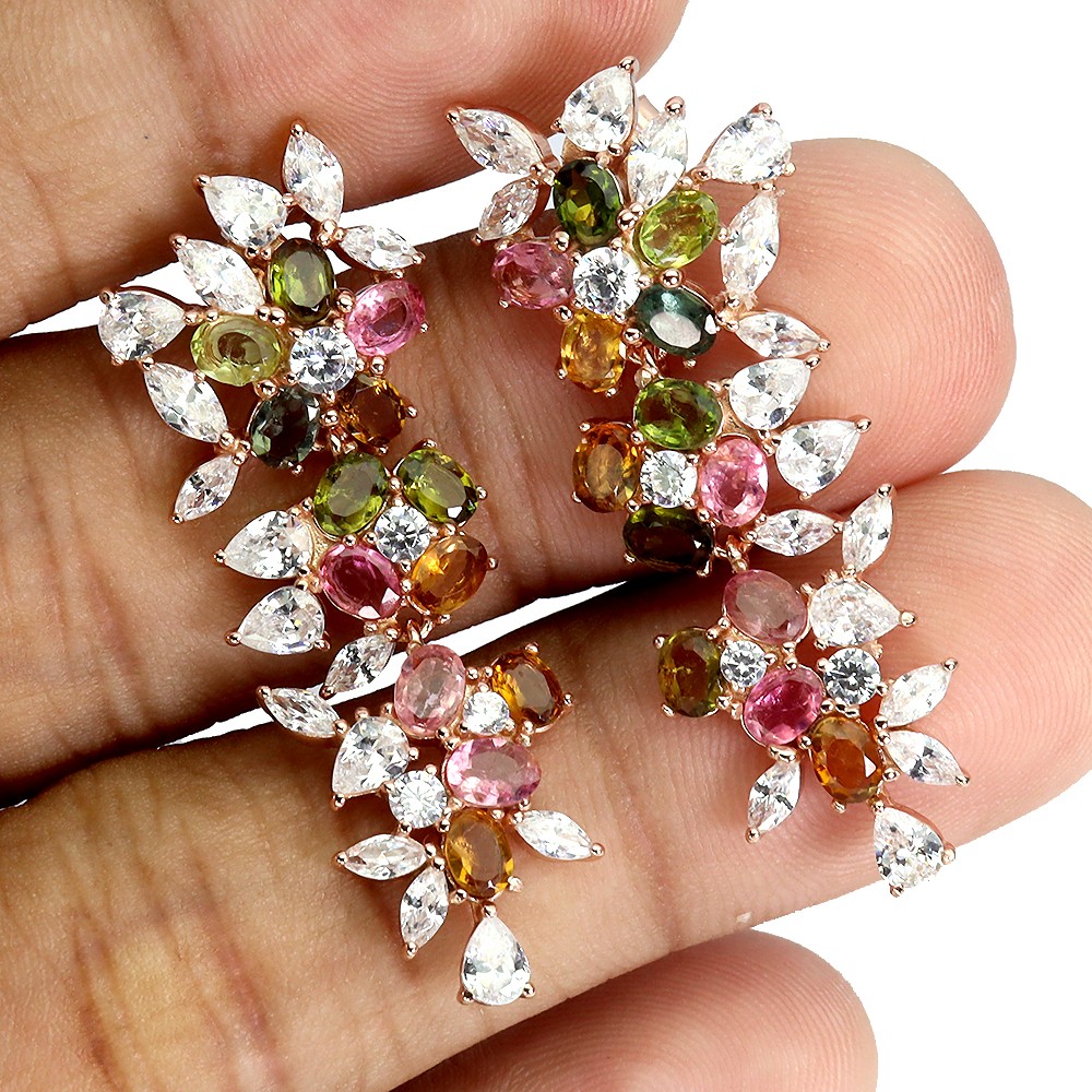 925 Sterling Silver Earrings Oval Tourmaline 4x3mm Natural Gemstone Jewelry