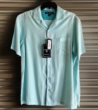 NWT DANIEL CREMIEUX $75 Men's MD 100% Lyocell S/S Button-Up Shirt, Aqua