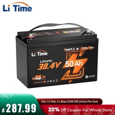 LiTime 36V 50Ah Bluetooth 5.0 Group 31 LiFePO4 Battery for Trolling Motor Marine