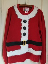 Christmas Sweater Red Faux Santa Suit Top Knit Pullover Large