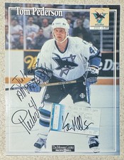 Tom Pederson & Kevin Miller Signed 8x11 Players Card/TStub Auto San Jose Sharks 