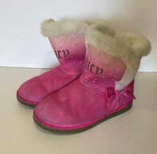 JUICY COUTURE Pink Winter Boots Girl Size 4 Faux Fur JUICY Rinestones Pre-owned