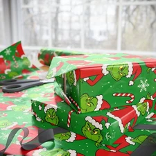 Holiday Gift Wrap, Grinch Faces Pattern Wrapping Paper