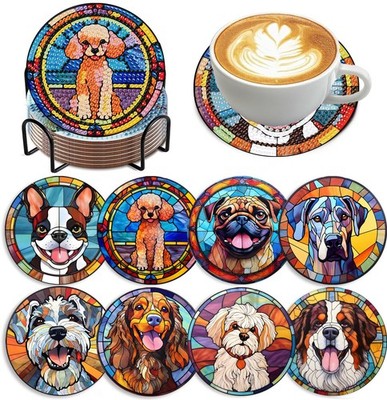 Zythron 8 PCS Dog Diamond Art Coasters Painting 5X5X0.5, 