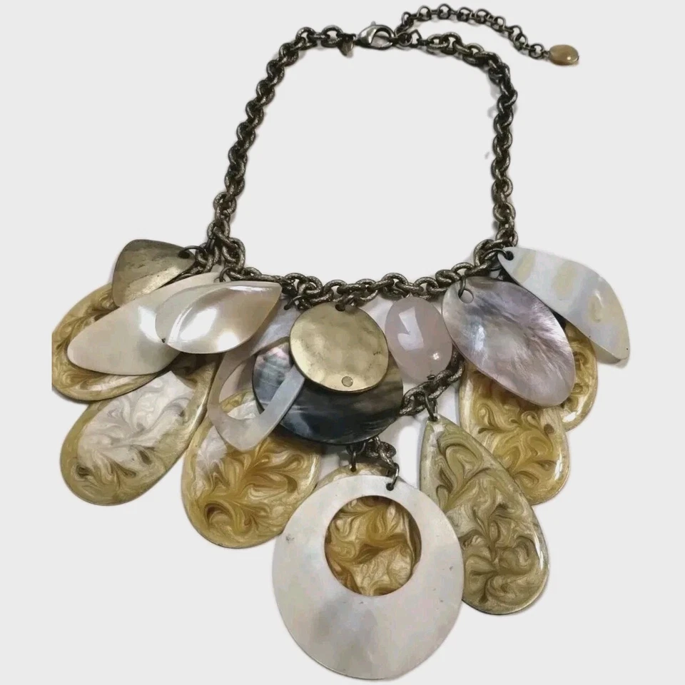 Collar Babero Cascada Abulón Esmalte Tono Dorado Chicos De Colección 16" Declaración