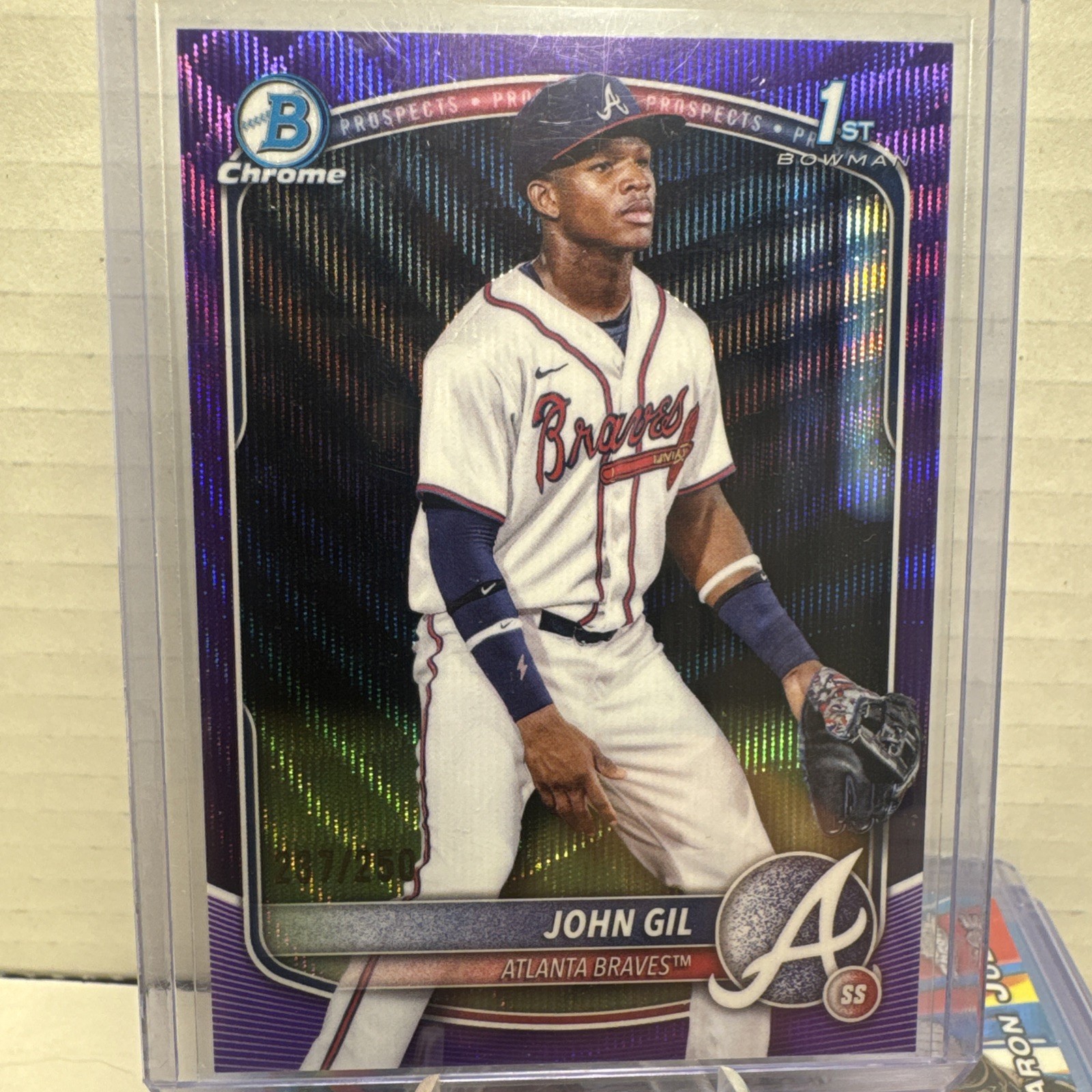 2025 Bowman Chrome 1st Bowman Purple Wave #BCP-172 John Gil /250 Braves