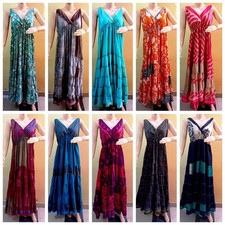 Indian 5 PC Of Vintage Recycle Sari Silk Maxi Beach Gypsy Dress