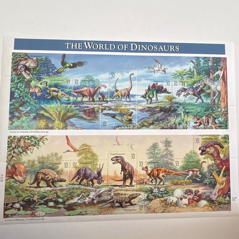 USA World of Dinosaurs 32 Cent Postage Stamps Sheet MNH Multicolor