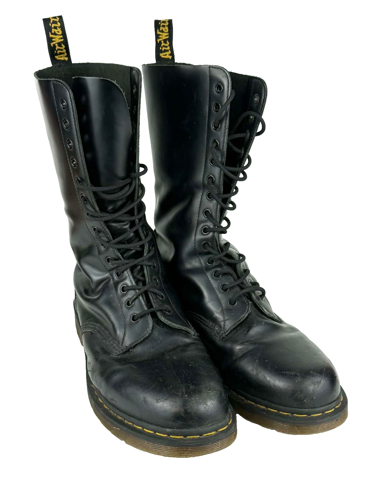 Dr Martens 1914 Boots Size 12 US Mens Tall Black Smooth Leather Lace Up 14 Eye