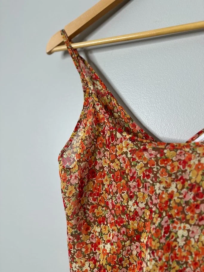 Vestido Y2K Victoria’s Secret Transparente Ditsy Floral Mini Sin Mangas Talla Mediana Boho Hippie Foto 2 de 4