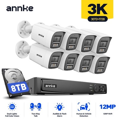 ANNKE 5MP Two Way Audio POE Security Camera System 12MP 8CH NVR Outdoor Color AI