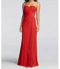 Strapless Red Beaded Cut Out Back Elegant Formal Maxi Dress SZ 6