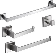 4-Pieces Matte Silver Bathroom Hardware Accessories Set 24 Inch Towel Bar Towe