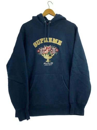 Felpa con cappuccio Supreme L cotone navy 2017FW Centerpice usata