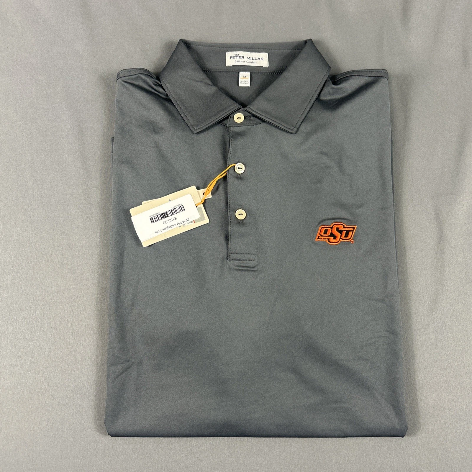 Peter Millar Golf Shirt Polo CS Summer Comfort Chest Logo Medium Gray MSRP $125