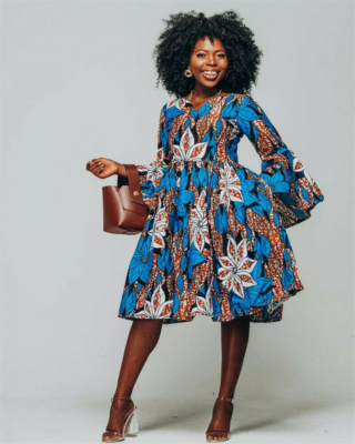 Women African Ankara Print Maxi Dress Attire Lotus Sleeve V Neck African  Dresses | eBay