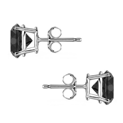 1,25 ct runde schwarze kreierte Diamant-Ohrringe echt 14 K Weißgold Druckschraube - Bild 1 von 3