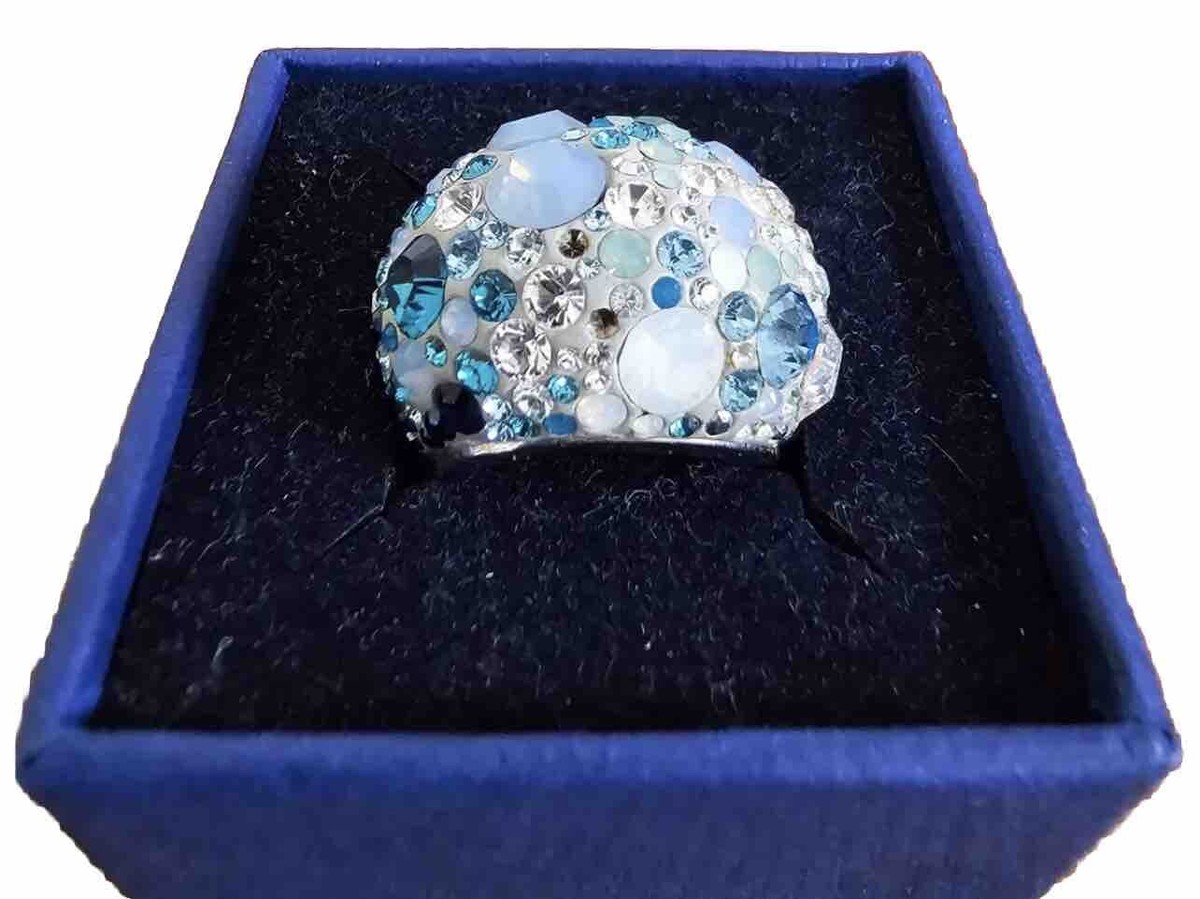 Swarovski Chic Opalescent Dome Ring Blue & White Crystal