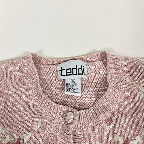 Vintage Teddi Cardigan Sweater Pink Floral Embroidered Cottagecore Granny Womens - Picture 3 of 10