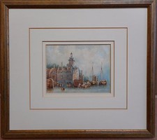 Rotterdam, unloading cargo. Watercolour, after Clarkson Stanfield, circa 1840