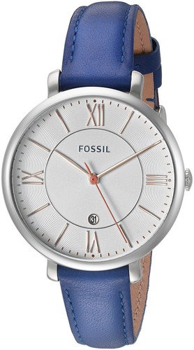 fossil womens jacqueline date indigo-dyed leather watch es3986