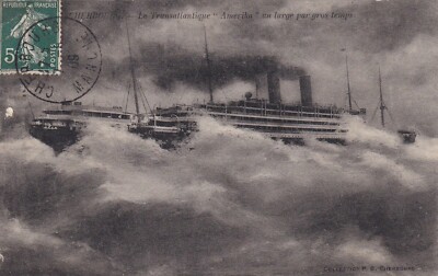 alte AK Ansichtskarte CHERBOURG Dampfer Schiff ship AMERICA timb 1909