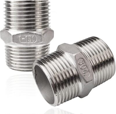 304 Stainless Steel 1 Male NPT Hex Nipple Pipe Fitting 2 Pack