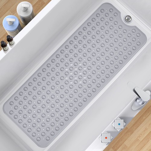 Bathtub Mat Non Slip, Extra Long Bath Mat for Tub with Big Suction Cups and Drai
