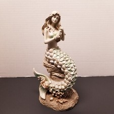 10.5" Large Beautiful Mermaid Sitting on Rock Statue Sculpture Figurine Decor