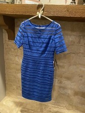 NWT Adrianna Papell Blue Midi Dress Size 2 Sheath Mesh Bodycon Knee Length