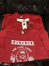 The Dude Abides Big Lebowski Christmas￼ Ugly Sweater 3XL SANTA Red 2XL Shirt Lot