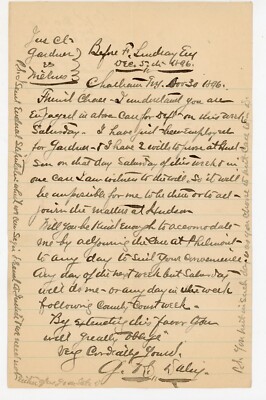 G K Daley Signed Letter Chatham F Lindsay NY JC 1896 Gardner V Nelus Columbia CO