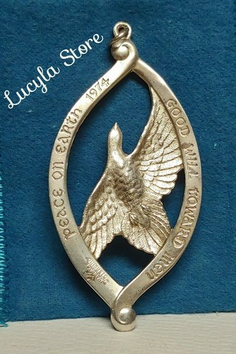 1974 WALLACE STERLING SILVER CHRISTMAS Medallion Mistletoe Pendant ORNAMENT - Picture 9 of 10