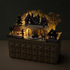 Christmas Advent Calendar with 24 Drawers 2024 LED Decorative Vintage Design