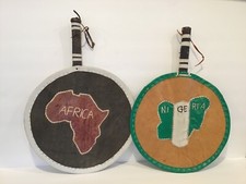 Africa/Nigeria Set of 2 handheld paddle fans wall hangings decorative leather 